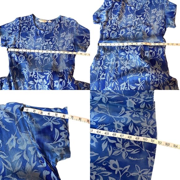 Vintage Orvis Womens Blue Floral Crinkle Rayon Midi Dress Sz Large Short Sleeves - Picture 4 of 5